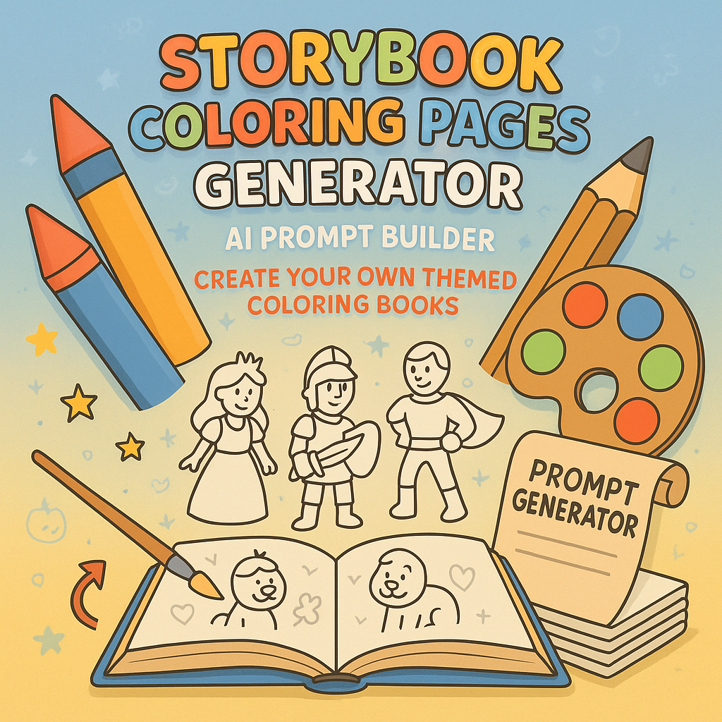 Storybook Coloring Page Generator - Create Personalized, Illustrated Adventures in Minutes!